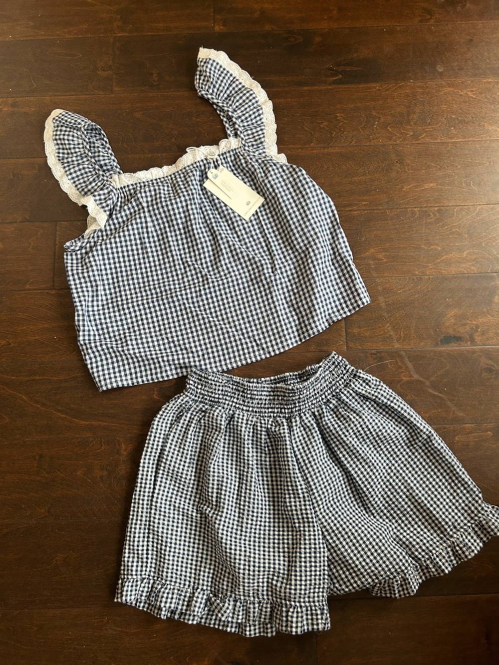 New Caroline Constas Womens Blue White Pajama Set Plaid Cotton Sz S